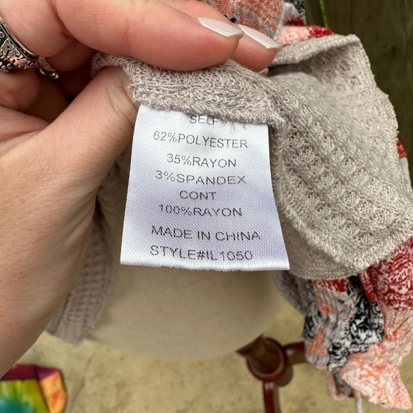 In Loom The Way You Move Mixed Media Boho Bandana Waffle Knit Loose Fit Top - Picture 10 of 16